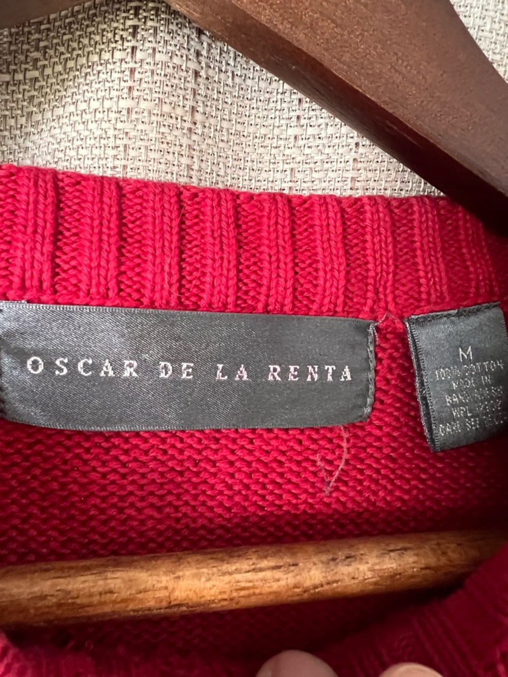 Vintage Oscar de la Renta Red Cable Knit Striped Sweater Preppy Grandpa Core - Picture 2 of 9